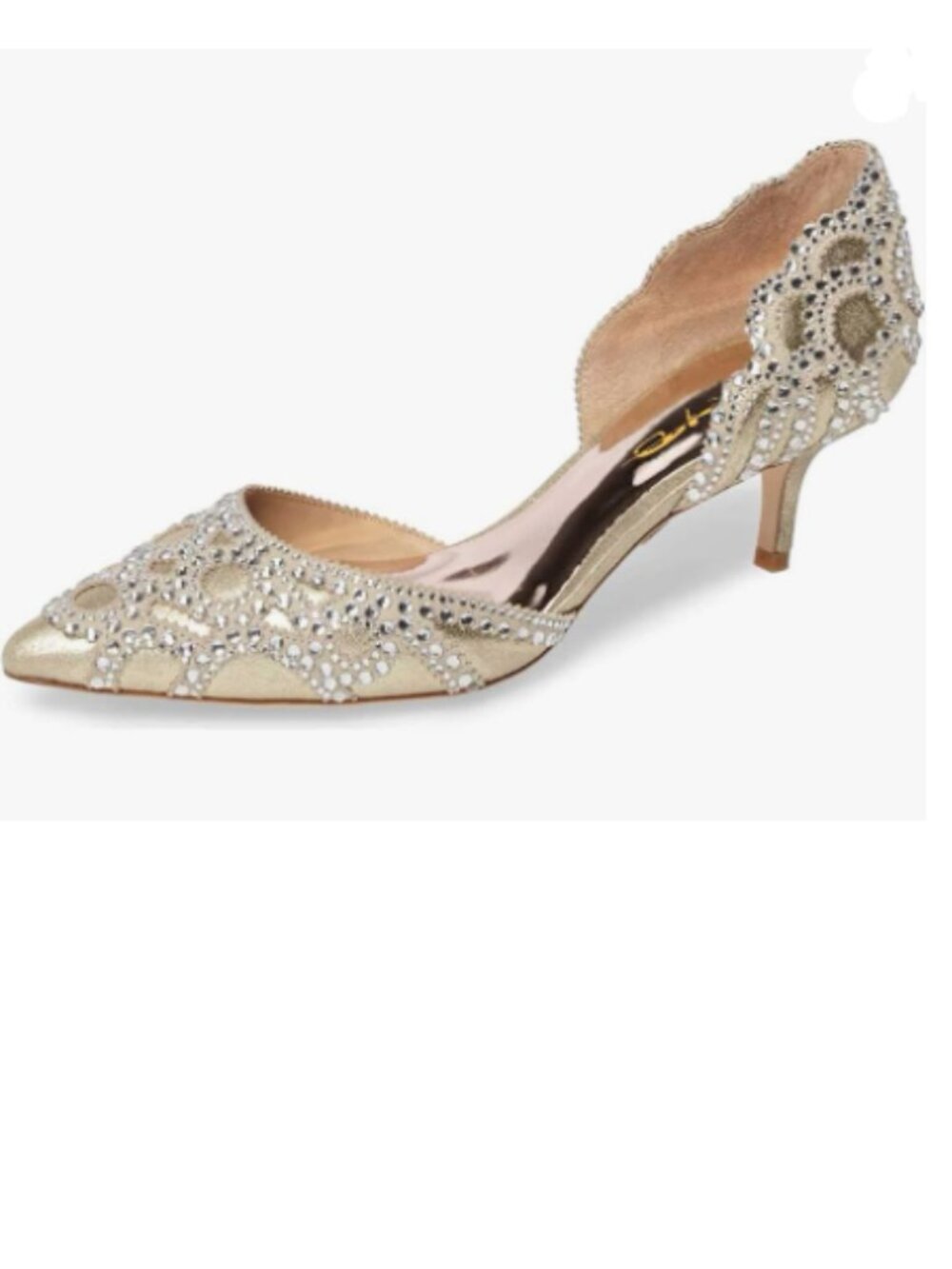 XYD Gold Pumps Pointed Toe D'Orsay Kitten Heel Rhinestone Slip-On Shoes for Wedd